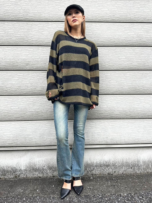 ダメージボ-ダーニットトップス